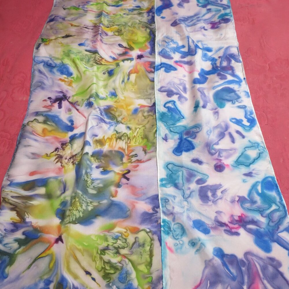 Two separate Watercolor scarves